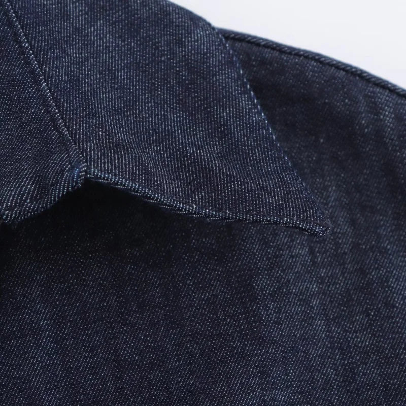 series denim MIDI dress with lapel side zipper fashion wrinkle waist slim elegant dress
