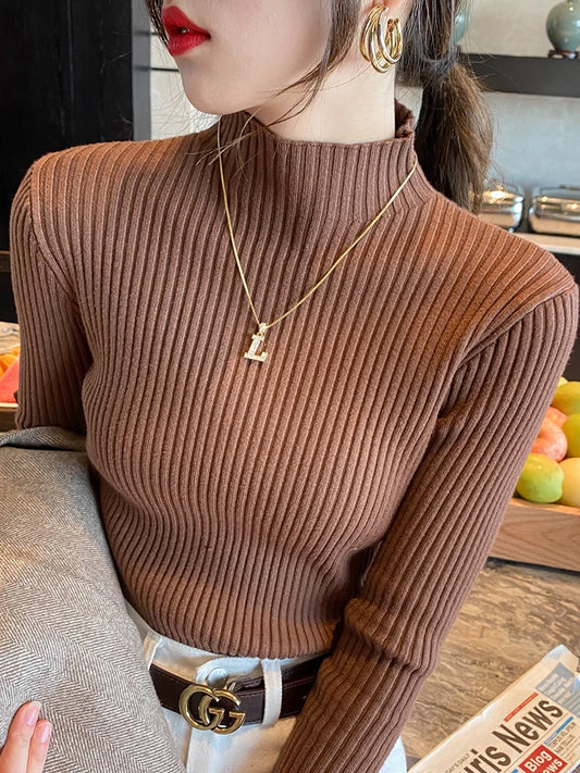 Elegant Solid Basic Knitted Tops Women