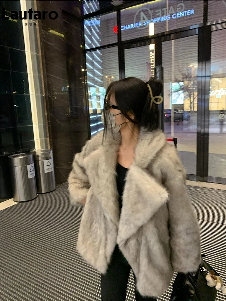 l Luxury Soft Thick Warm Hairy Faux Fox Fur Coat Women