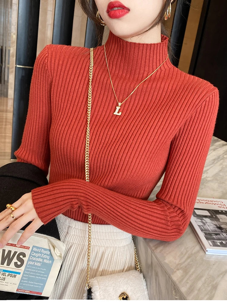 Elegant Solid Basic Knitted Tops Women