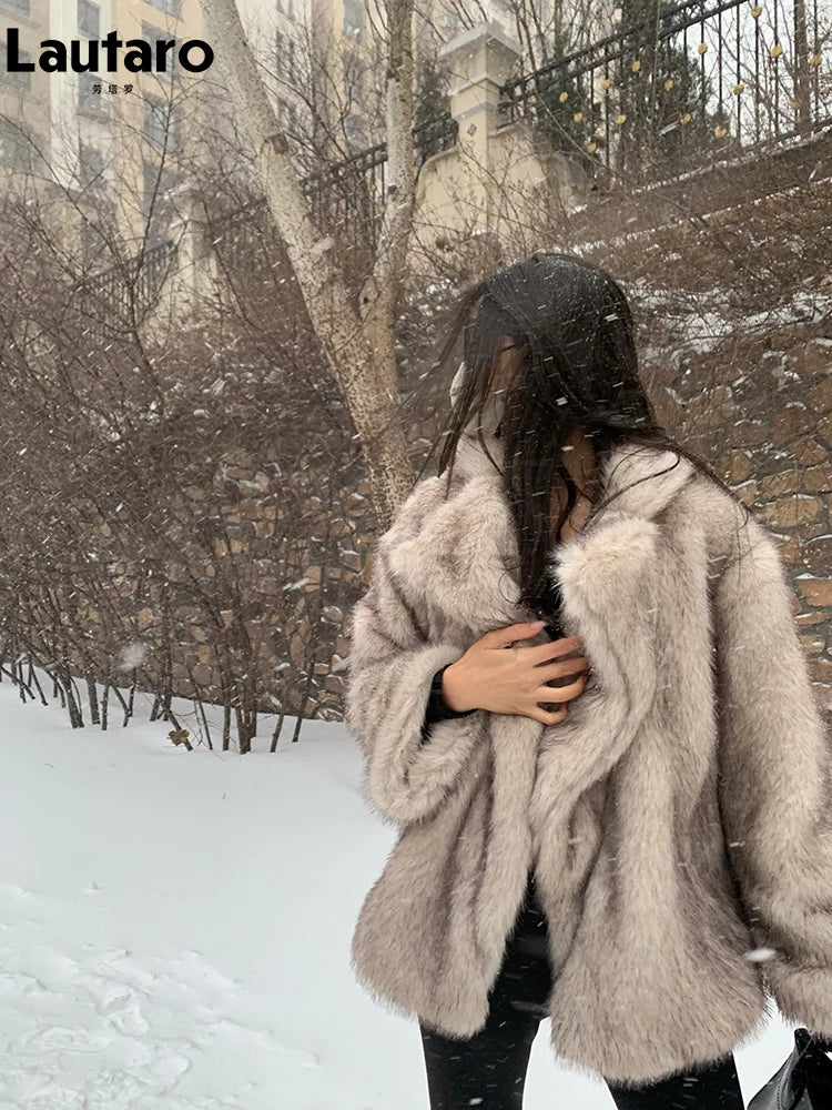 l Luxury Soft Thick Warm Hairy Faux Fox Fur Coat Women