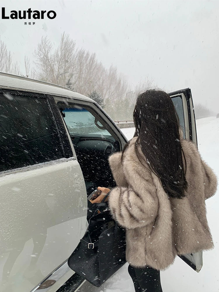 l Luxury Soft Thick Warm Hairy Faux Fox Fur Coat Women