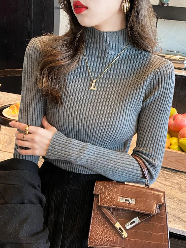 Elegant Solid Basic Knitted Tops Women