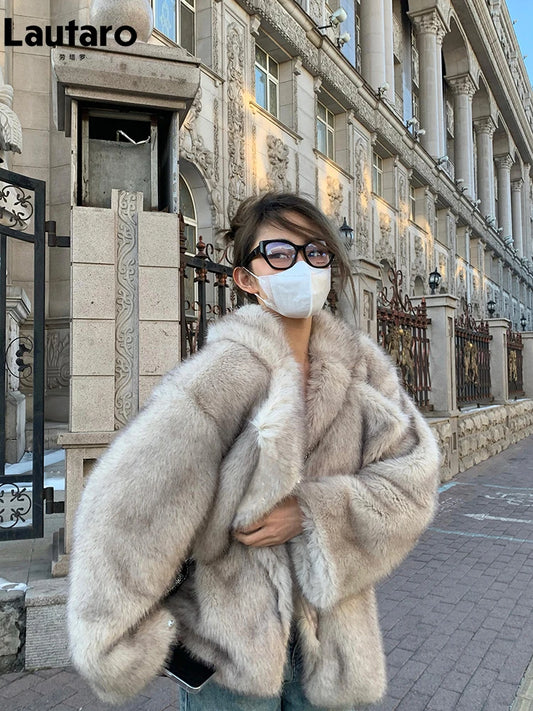 l Luxury Soft Thick Warm Hairy Faux Fox Fur Coat Women