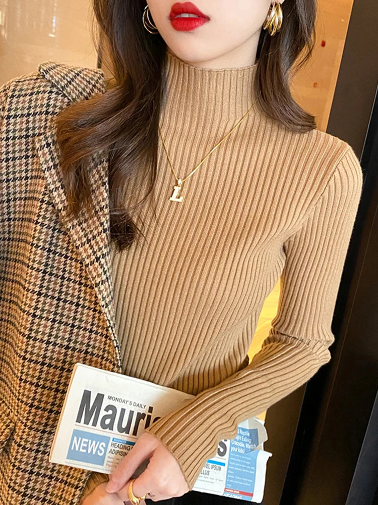 Elegant Solid Basic Knitted Tops Women