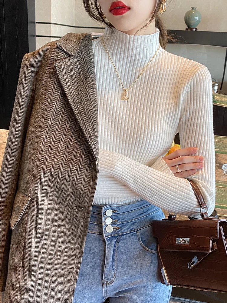 Elegant Solid Basic Knitted Tops Women